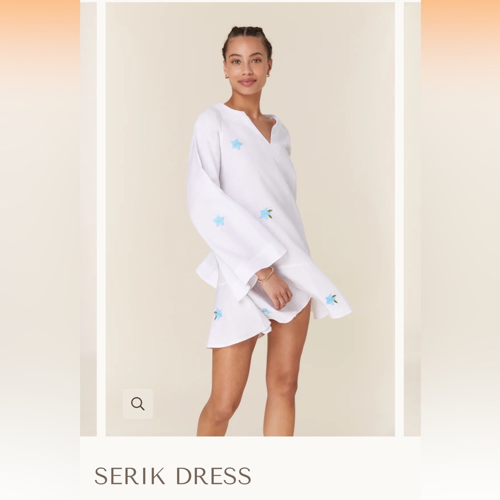 Fanm Mon Serik Mini Dress in White with Blue Star Accents